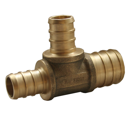 3/4" x 3/4" x 1/2" Brass PEX Reducing Tee, Lead Free