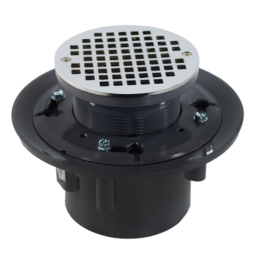 3" x 4" Heavy Duty PVC Drain Base with 3-1/2" Plastic Spud and 6" Chrome Plated Strainer