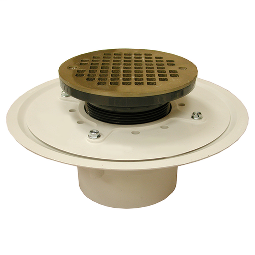 4" Heavy Duty PVC Drain Base with 3-1/2" Plastic Spud and 6" Nickel Bronze Strainer