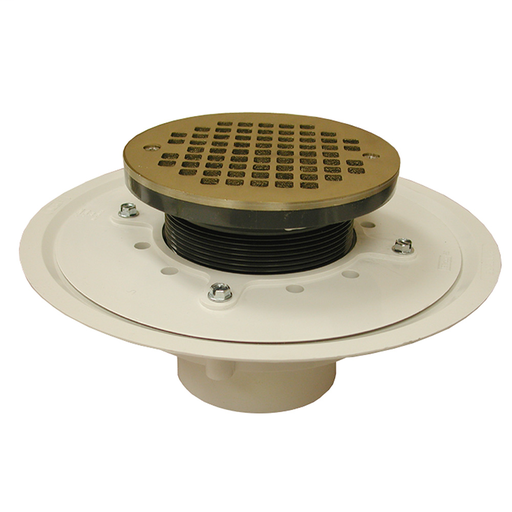 3" Heavy Duty PVC Drain Base with 4" Plastic Spud and and 6" Nickel Bronze Strainer