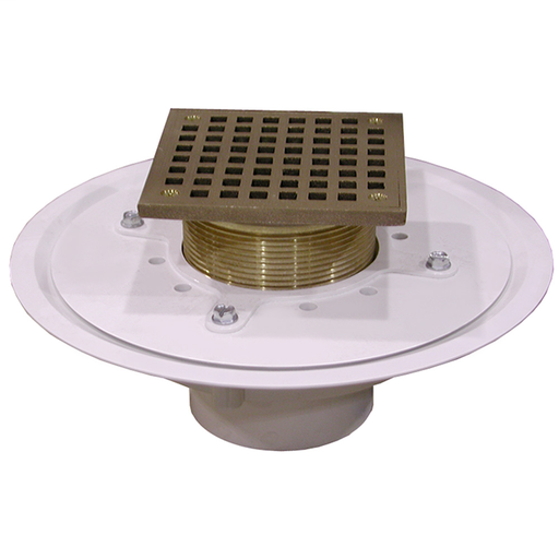 2" Heavy Duty PVC Drain Base with 3-1/2' Metal Spud and 6" Polished Brass Strainer