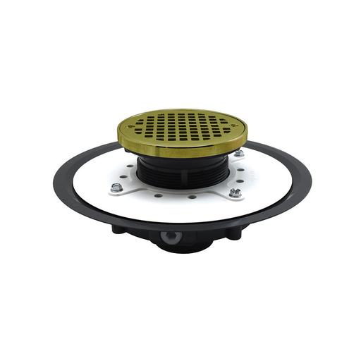 3" Heavy Duty PVC Drain Base with 4" Plastic Spud and and 6" Polished Brass Strainer with Ring