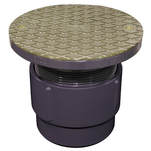 3" x 4" PVC Pipe Fit Base Cleanout with 3-1/2" Plastic Spud and 6" Polished Brass Cover