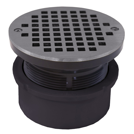 4" PVC Hub Fit Drain Base with 3-1/2" Plastic Spud and 5" Chrome Plated Strainer