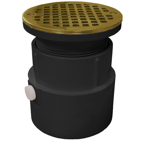 4" PVC Over Pipe Fit Drain Base with 3-1/2" Plastic Spud and 5" Polished Brass Strainer