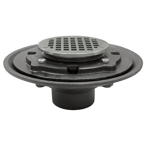 3" Heavy Duty No Hub Floor Drain/Shower Drain with 10" Pan and 5" Chrome Plated Round Strainer - Height 4-1/2" - 6-1/2"