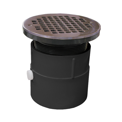 4" PVC Over Pipe Fit Drain Base with 4" Plastic Spud and 6" Stainless Steel Strainer