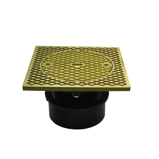 4" ABS Inside Pipe Fit Base Cleanout with 3-1/2" Plastic Spud and 7" Polished Brass Cover