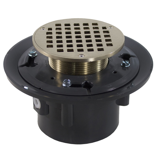 3" x 4" Heavy Duty PVC Drain Base with 3-1/2" Metal Spud and 4" Nickel Bronze Strainer