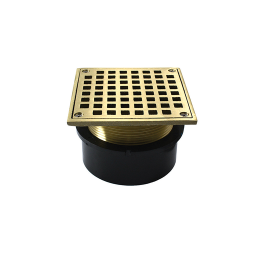 4" ABS Hub Fit Drain Base with 3-1/2" Metal Spud and 5" Nickel Bronze Strainer
