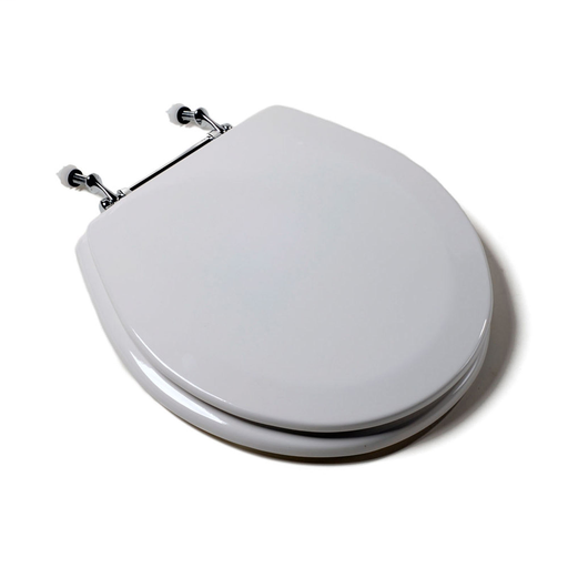 Deluxe Molded Wood Seat, White, Chrome Hinge, Round Closed Front with Cover