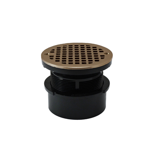 4" ABS Hub Fit Drain Base with 3-1/2" Plastic Spud and 5" Nickel Bronze Strainer