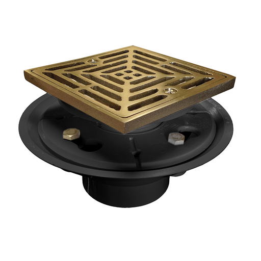 2" x 3" PVC Shower Drain/Floor Drain with 4" Nickel Bronze Square Strainer and Collar