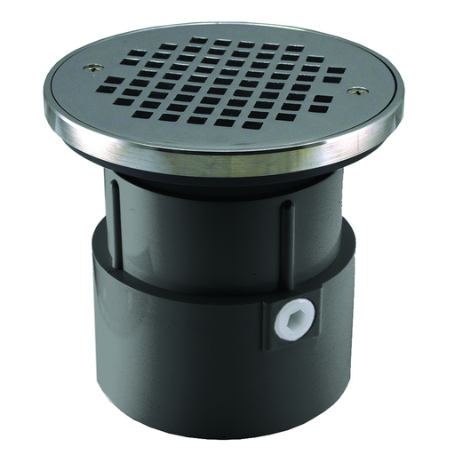 4" PVC Over Pipe Fit Drain Base with 3-1/2" Plastic Spud and 6" Chrome Plated Strainer with Ring