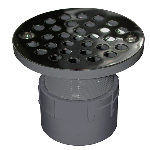 2" PVC Over Pipe Fit Drain Base with 2" Plastic Spud and 4" Stainless Steel Strainer