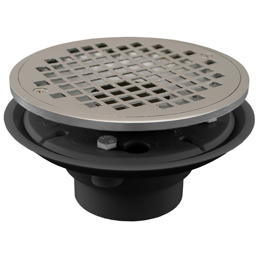 2" x 3" PVC Shower Drain/Floor Drain with Brass Tailpiece and 6" Chrome Plated Round Strainer