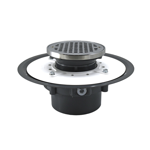 4" Heavy Duty PVC Drain Base with 3-1/2" Plastic Spud and 5" Chrome Plated Strainer with Ring