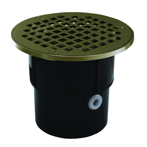 3" x 4" ABS Pipe Fit Drain Base with 3-1/2" Metal Spud and 5" Nickel Bronze Strainer