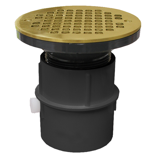 3" PVC Over Pipe Fit Drain Base with 3" Plastic Spud and 6" Polished Brass Strainer
