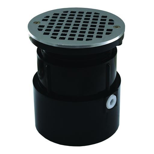 4" ABS Over Pipe Fit Drain Base with 3-1/2" Plastic Spud and 5" Chrome Plated Strainer