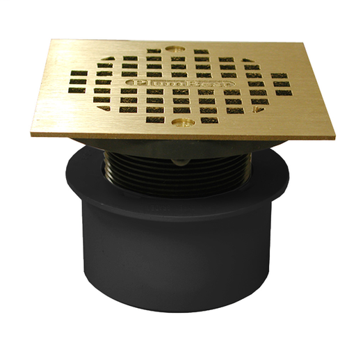 3" PVC Inside Pipe Fit Drain Base with 2" Plastic Spud and 4" Polished Brass Strainer