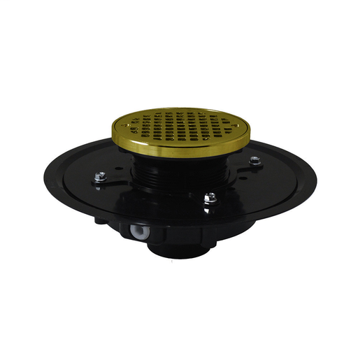 2" Heavy Duty ABS Drain Base with 3-1/2" Plastic Spud and 5" Polished Brass Strainer with Ring