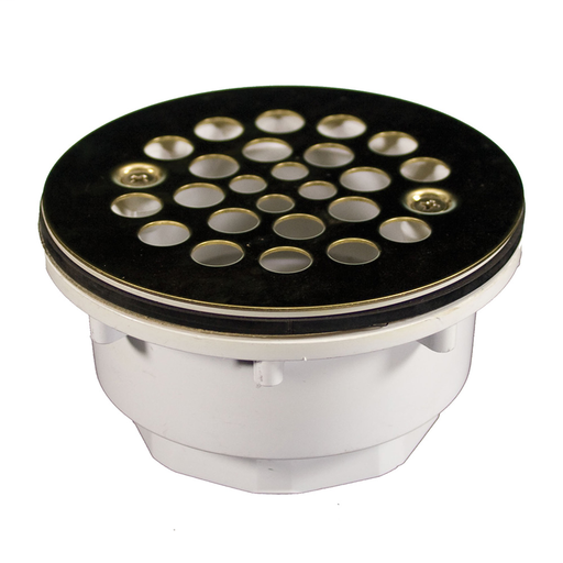 2" PVC Shower Stall Drain with Receptor Base and Polished Brass Strainer