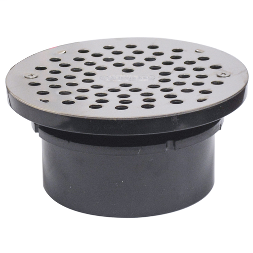 4" ABS Hub Fit Drain Base with 3-1/2" Plastic Spud and 6" Stainless Steel Strainer