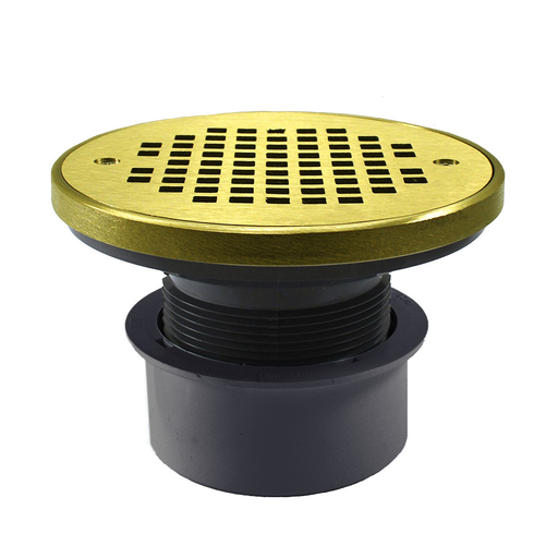 3" PVC Inside Pipe Fit Drain Base with 2" Plastic Spud and 4" Polished Brass Strainer with Ring