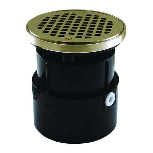4" ABS Over Pipe Fit Drain Base with 3-1/2" Plastic Spud and 5" Nickel Bronze Strainer with Ring