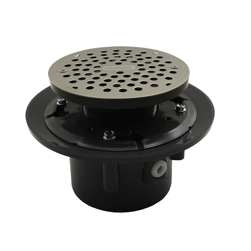 2" x 3" Heavy Duty PVC Drain Base with 3-1/2" Plastic Spud and 6" Stainless Steel Strainer