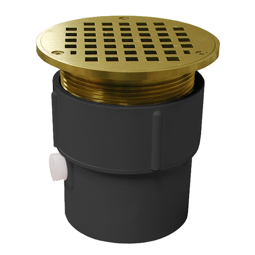 3" x 4" PVC Pipe Fit Drain Base with 3-1/2" Metal Spud and 5" Polished Brass Strainer