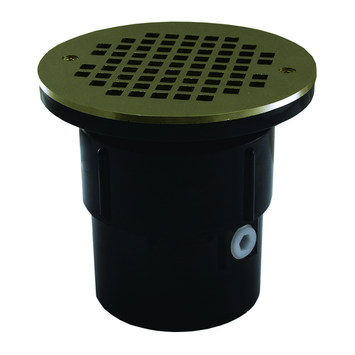 3" x 4" ABS Pipe Fit Drain Base with 3-1/2" Plastic Spud and 6" Nickel Bronze Strainer