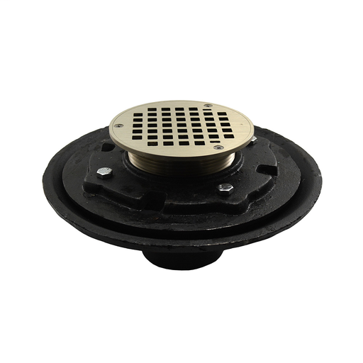 3" Heavy Duty No Hub Floor Drain/Shower Drain with 10" Pan and 5" Nickel Bronze Round Strainer - Height 4-1/2" - 6-1/2"