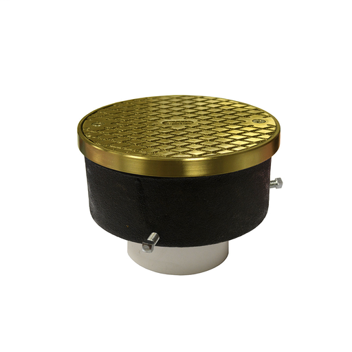 3" Adjustable PVC Cleanout for Plastic Pipe with 5-1/2" Polished Brass Cover with Ring - Height 3-1/8" - 4-1/8"