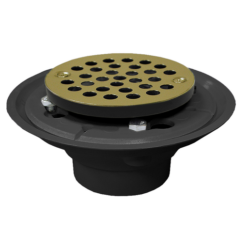 2" x 3" PVC Shower Drain/Floor Drain with 4" Polished Brass Round Strainer