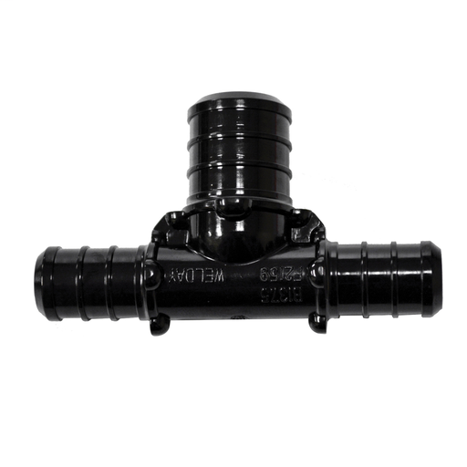 3/4" x 3/4" x 1" Plastic Black PEX Reducing Tee, Lead Free