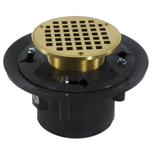 2" x 3" Heavy Duty PVC Drain Base with 3" Metal Spud and 5" Polished Brass Strainer