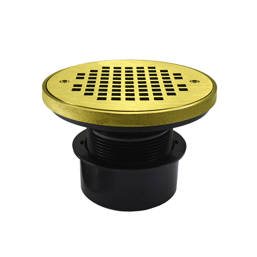 4" ABS Inside Pipe Fit Drain Base with 3" Plastic Spud and 6" Polished Brass Strainer with Ring