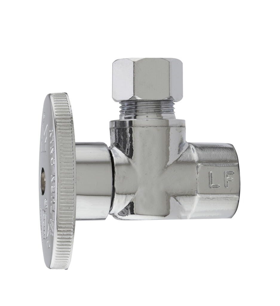 Brass Quarter Turn Angle Valve- Chrome - 3/8 in FIP x 3/8in OD Lead Free (KEE 2047PCLF 3/8FIP X 3/8COMP)