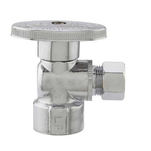 Brass Quarter Turn Angle Valve- Chrome - 1/2" FIP x 3/8" OD Lead Free (KEE 2048PCLF 1/2"FIP X 3/8"OD ANGLE)