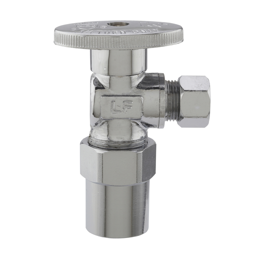 Brass Quarter Turn Angle Valve -Chrome - 1/2in NOM. CPVC X 3/8in OD - Lead Free (KEE 2880PCLF 1/2"X 3/8" CPVC X COMP)