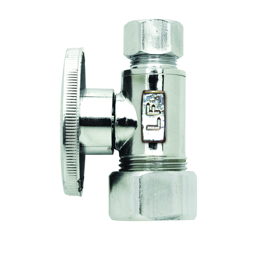 Brass Quarter Turn Straight Valve -Chrome - 5/8in OD (1/2in NOM COPPER) X 3/8in OD - Lead Free (KEE 2068PCLF 5/8X3/8 QTR TURN)