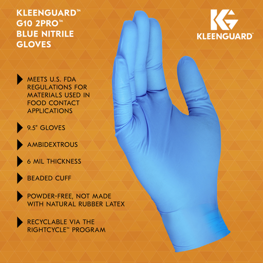 KleenGuard™ G10 2Pro™ Blue Nitrile Gloves (54421), 6 Mil, Ambidextrous, Touchscreen Compatible, S (100 Gloves/Box, 10 Boxes/Case, 1,000 Gloves/Case)