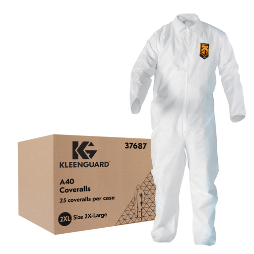 KleenGuard™ A40 Liquid & Particle Protection Coveralls (37687), Zipper Front, White, Reflex Design, 2XL (Qty 25)