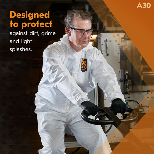 KleenGuard™ A30 Breathable Splash & Particle Protection Coveralls (46114), Zipper Front, Elastic Back, Wrists, Ankles & Hood, White, Reflex Design, XL (Qty 25)