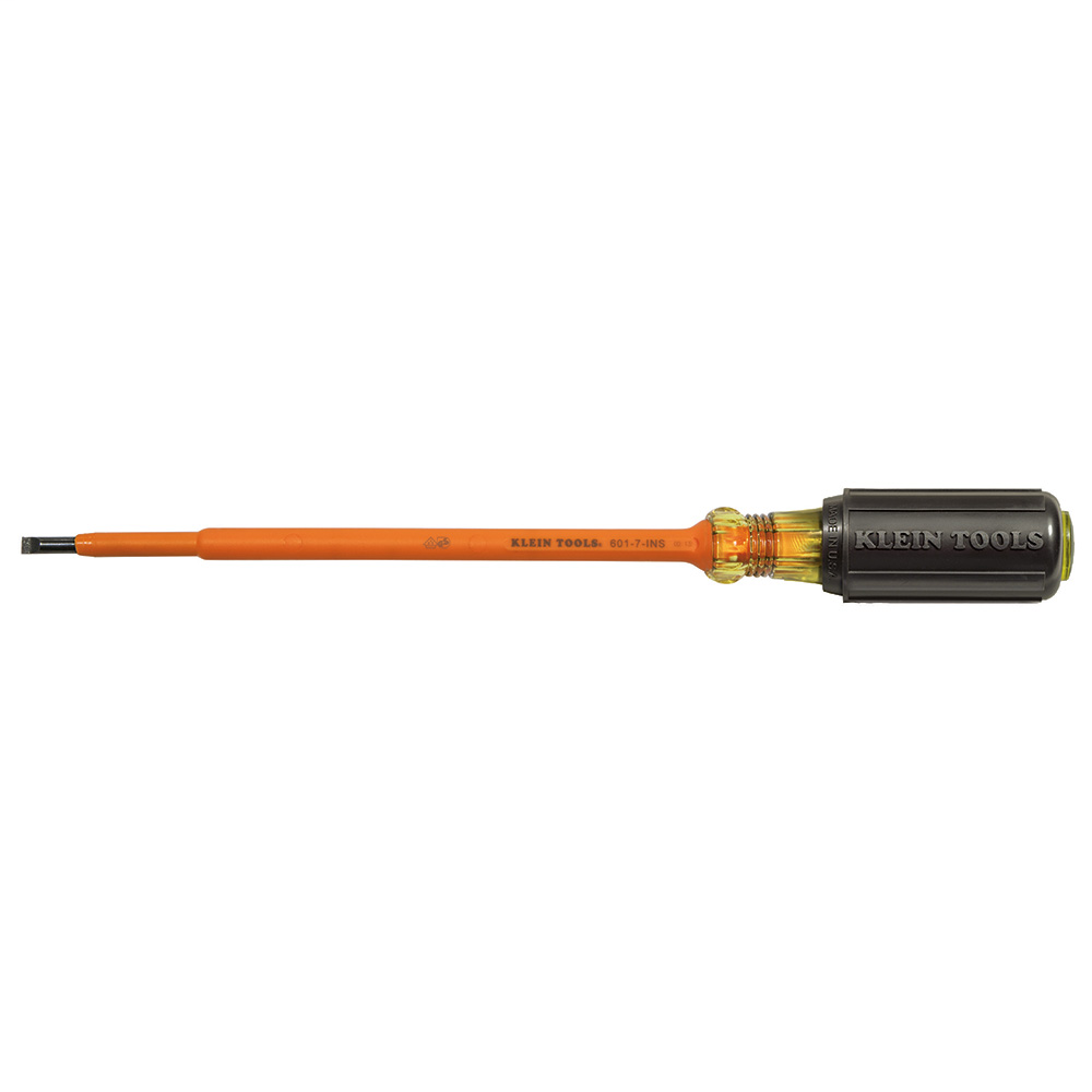 Klein Tools 601-7-INS Insulated 3/16 Inch Cabinet Tip 7 Inch Round-Shank Screwdriver Klein Tools 601-7-INS Insulated 3/16 Inch Cabinet Tip 7 Inch Round-Shank Screwdriver