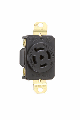 Pass & Seymour L2120-R 20 Amp 120/208 VAC 3-Phase 4-Pole 5-Wire NEMA L21-20R Impact Resistant Nylon Locking Single Receptacle Pass & Seymour L2120-R 20 Amp 120/208 VAC 3-Phase 4-Pole 5-Wire NEMA L21-20R Impact Resistant Nylon Locking Single Receptacle