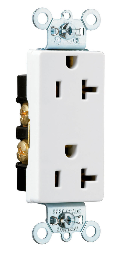 Pass & Seymour 26342-W 20 Amp 125 VAC 2-Pole 3-Wire NEMA 5-20R White Nylon Face Heavy Duty Duplex Decorator Receptacle Pass & Seymour 26342-W 20 Amp 125 VAC 2-Pole 3-Wire NEMA 5-20R White Nylon Face Heavy Duty Duplex Decorator Receptacle