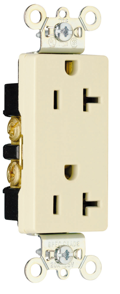 Pass & Seymour 26352-I 20 Amp 125 VAC 2-Pole 3-Wire NEMA 5-20R Ivory Nylon Face Heavy Duty Duplex Decorator Receptacle Pass & Seymour 26352-I 20 Amp 125 VAC 2-Pole 3-Wire NEMA 5-20R Ivory Nylon Face Heavy Duty Duplex Decorator Receptacle